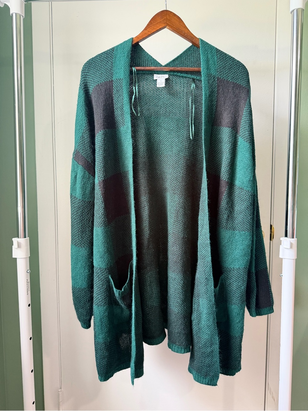 Rue21 Green Black Plaid Hooded Cardigan Size S Relaxed Fit